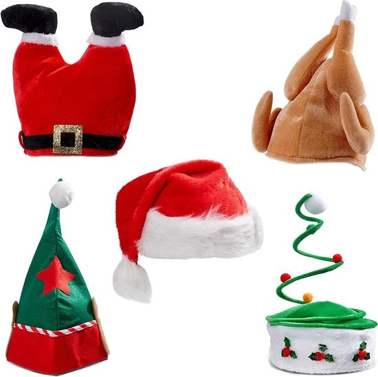 5 Cappelli da Natale - Cappelli da Festa divertenti per Costume da Carnevale & Feste di Natale - Disegni umoristici per Bambini & Adulti