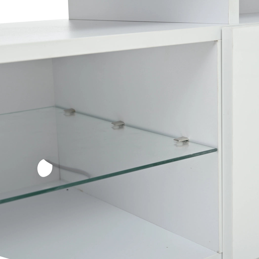 Mobile TV 160x40x45 cm con 2 armadietti; LED da app; vetro temperato; MDF; bianco