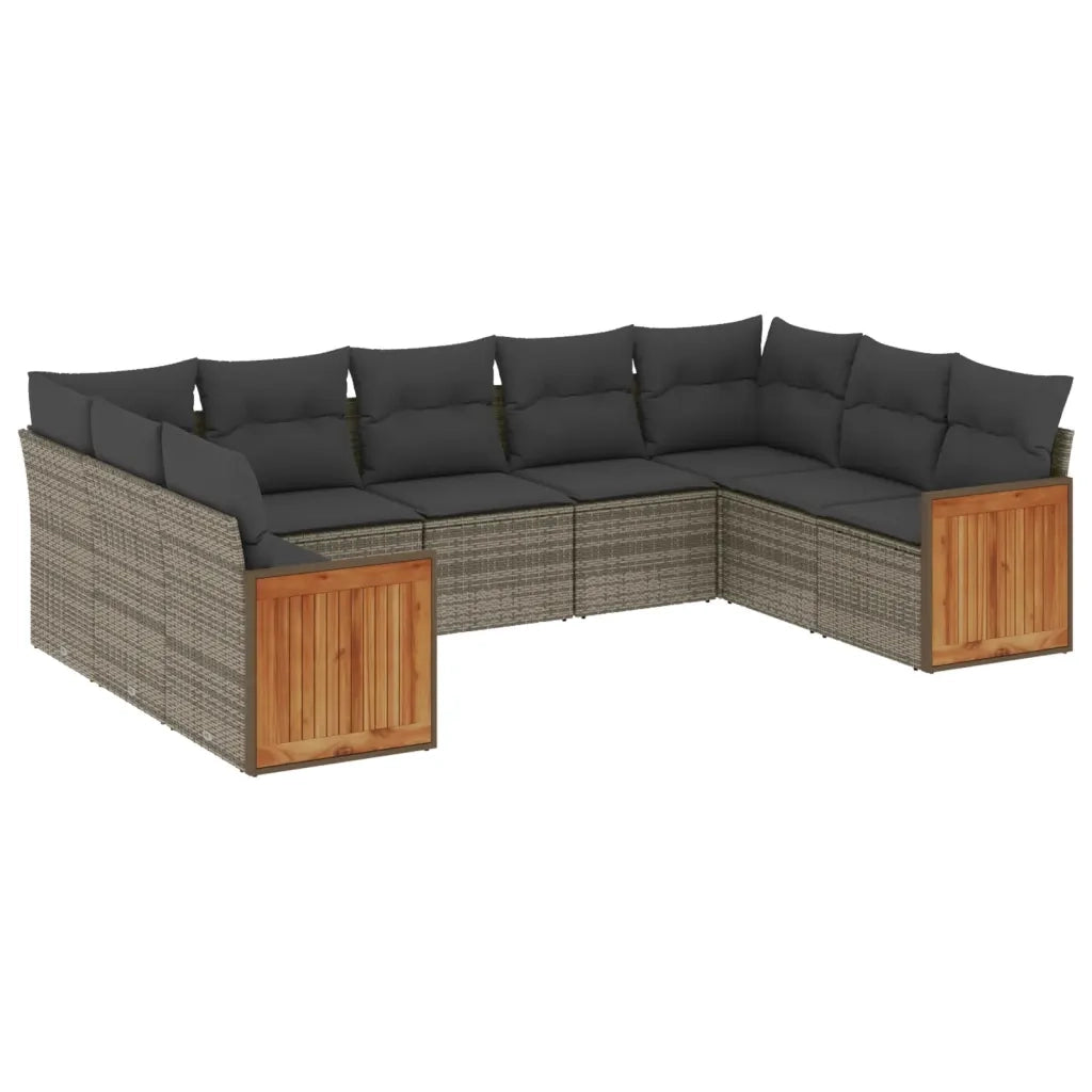 Set Divano da Giardino 9 pz con Cuscini Grigio in Polyrattan 3260359