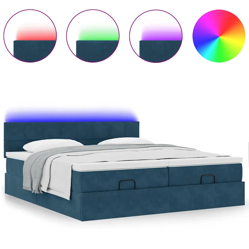 Pouf Letto con Materassi e LED Blu Scuro 200x200cm Velluto 3312933