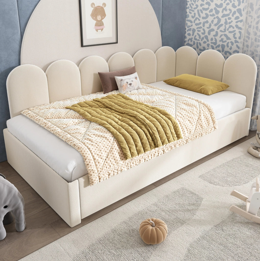 Letto a giorno 90x200 cm; con letto estraibile; velluto; beige (Senza materasso)