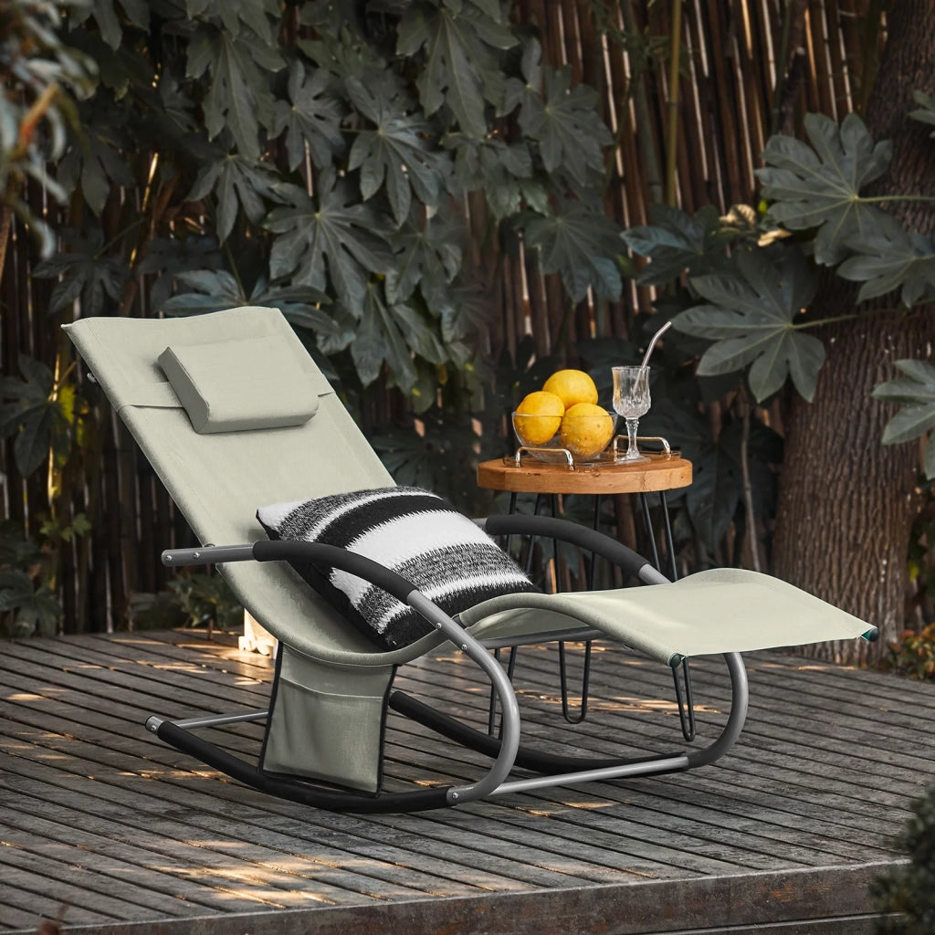 2 x Sedie a Dondolo da Giardino poltrone Esterno con Cuscino e Tasca Laterale Beige OGS28-MIx2