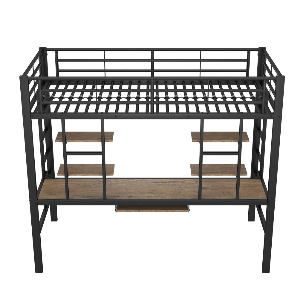 Letto a soppalco con scrivania e librerie ¨C Minimal ¨C Nero metallo 90x200cm