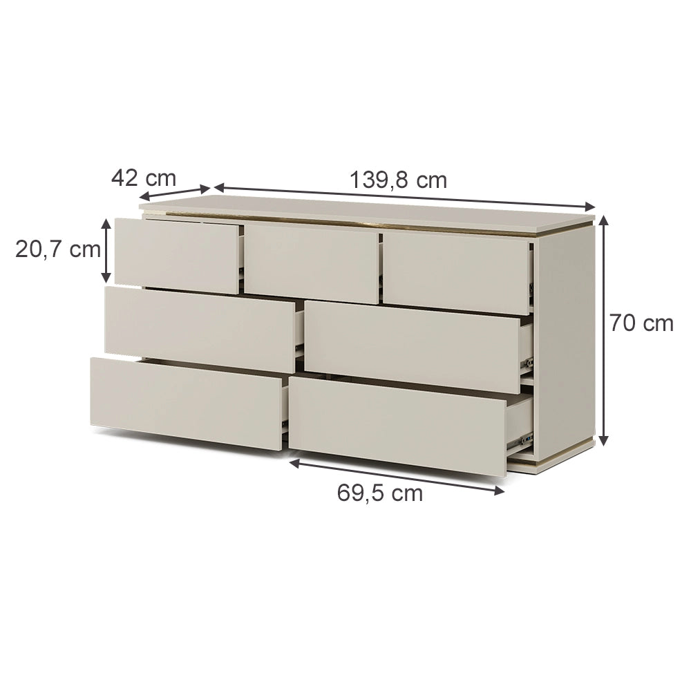 Vicco Cassettiera per camera da letto Cachemire 139.8 x 70 cm con 7 cassetti