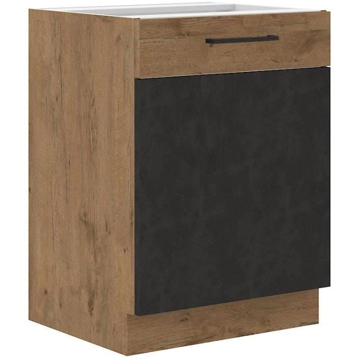Base ROCK - Melaminico decoro rovere lancillotto e grigio matera - 1 anta - L60 x H82 cm