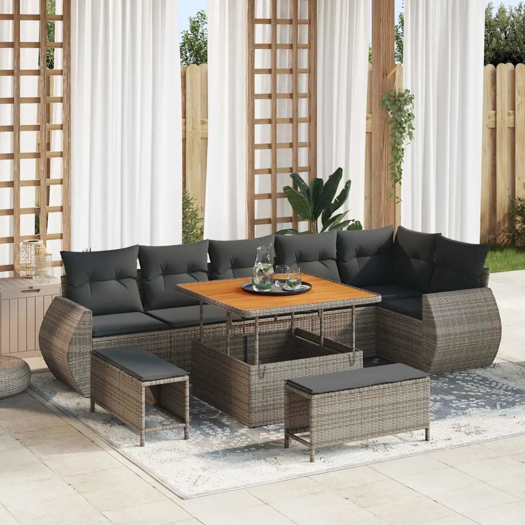 Set Divano da Giardino 9 pcs Grigio Rattan in Polipropilene 3363838