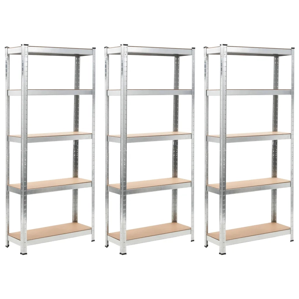 Scaffali 5 Ripiani 3 pz Argento in Acciaio e Legno Multistrato cod mxl 46748