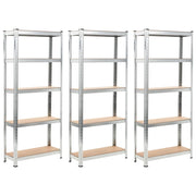 Scaffali 5 Ripiani 3 pz Argento in Acciaio e Legno Multistrato cod mxl 46748