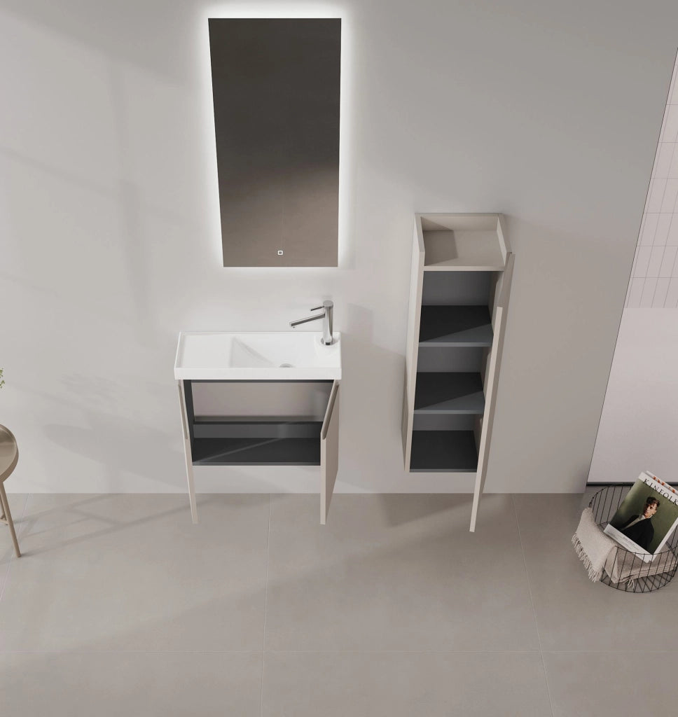 Set mobile lavabo con specchio (2 pezzi) "Ferla 60" - 60 x 22 x 50 cm - Mink opaco