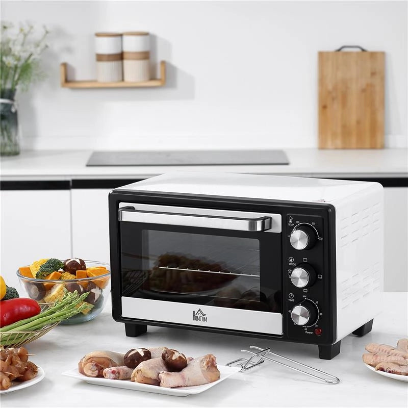 FORNETTO ELETTRICO 16L TEMPERATURA REGOLABILE E TIMER 3 METODI DI COTTURA E ACCESSORI 1400W 44X32X28 CM BIANCO