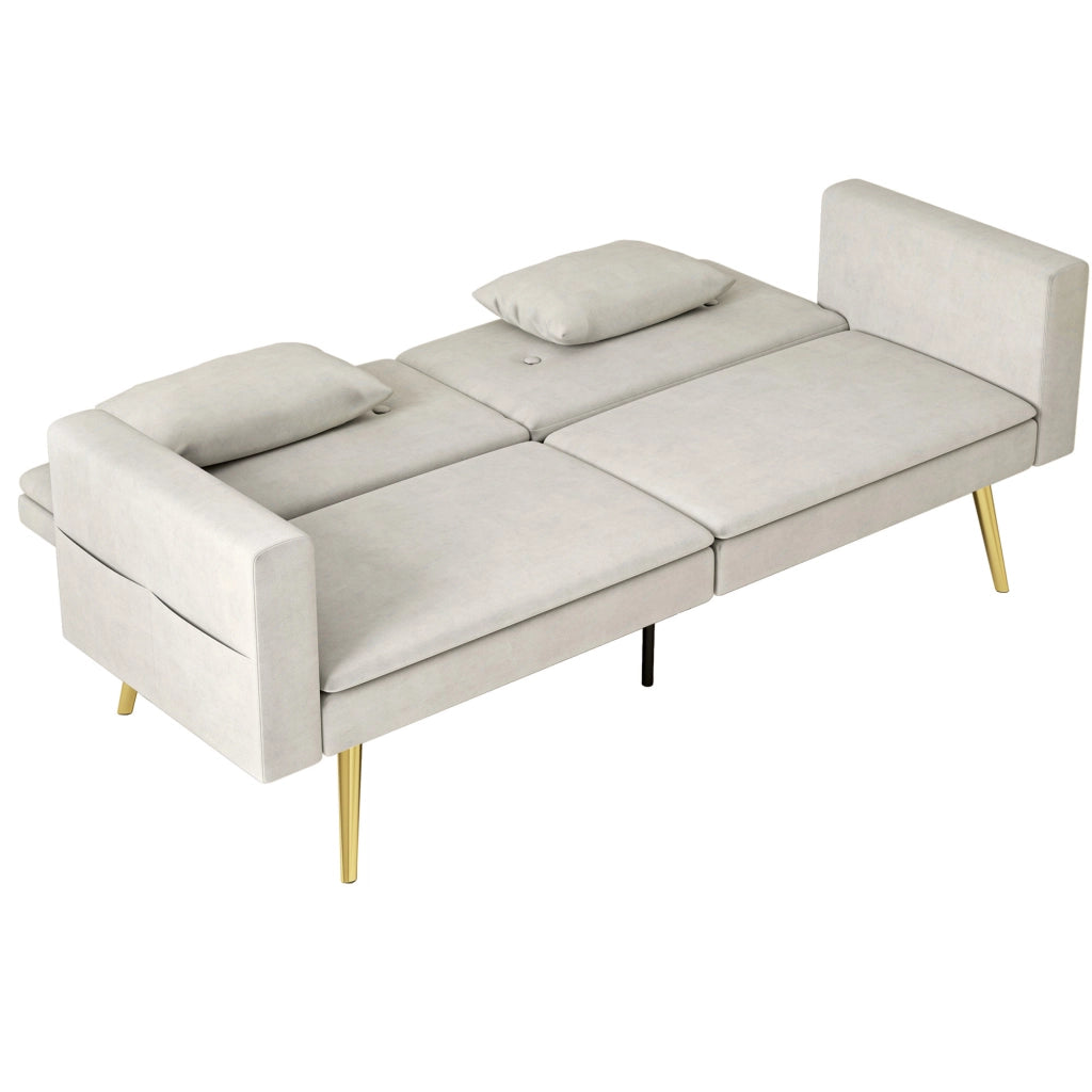 Divano letto 2 posti in velluto ¨C Xylo ¨C Beige con schienale regolabile