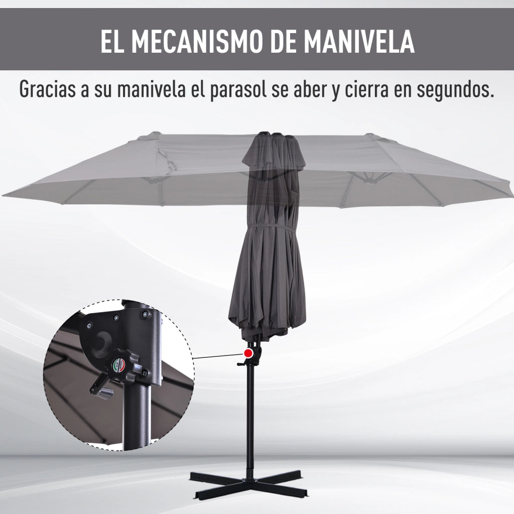 Parasole Grande Inclinabile con Manovella ¨C zephmum ¨C Grigio 270x445x260 cm