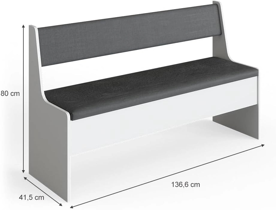 Vicco Panca ad angolo Roman, Bianco, 41.5 x 136.6 cm, adatto per soluzioni angolari salvaspazio nella zona pranzo