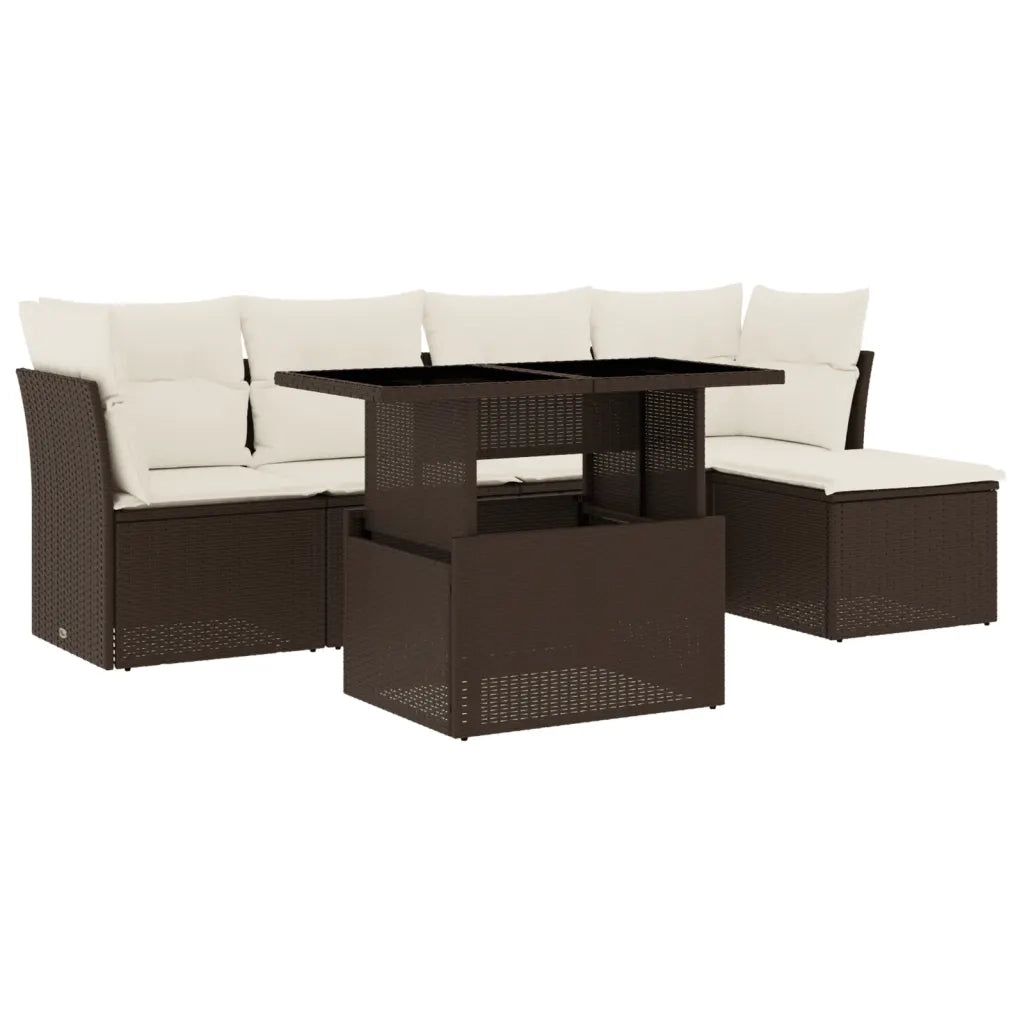 Set Divano da Giardino 6 pz con Cuscini Marrone in Polyrattan 3266553