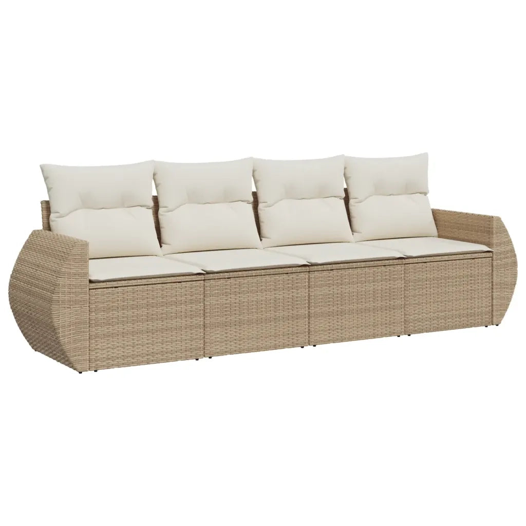 Set Divano da Giardino 4 pz con Cuscini Beige in Polyrattan 3221077