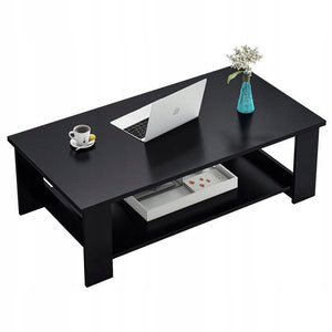 Tavolino da caffè moderno con ripiano, soggiorno grande 100 cm, loft nero