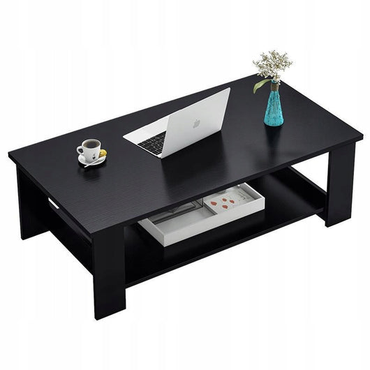 Tavolino da caffè moderno con ripiano, soggiorno grande 100 cm, loft nero