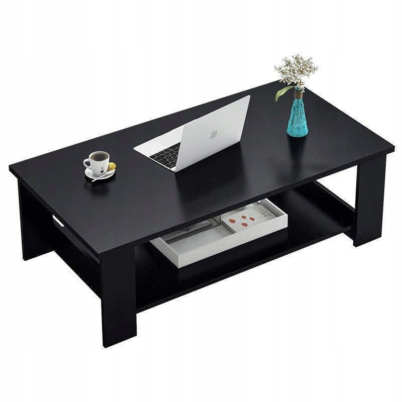 Tavolino da caffè moderno con ripiano, soggiorno grande 100 cm, loft nero