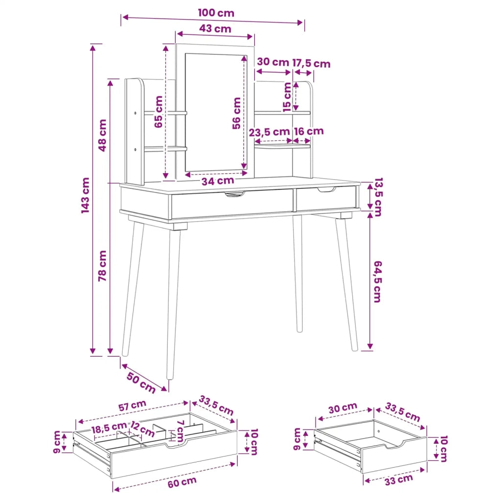 Set Tavolo da Trucco FAUSKE 4 pcs Bianco 100 x 50 x 143 cm 3438583