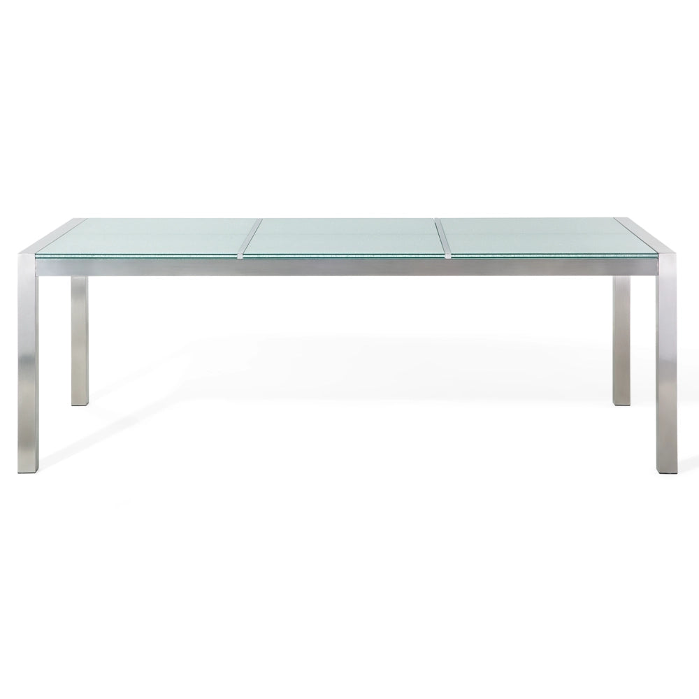 Set da pranzo da giardino beige con piano in vetro incrinato 8 posti 220 x 100 cm