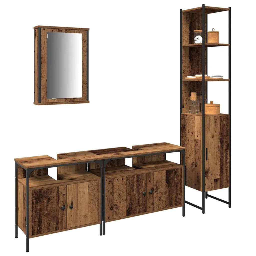 Set di mobili per il bagno con lo scaffale 4 pcs Legno vecchio 3332589