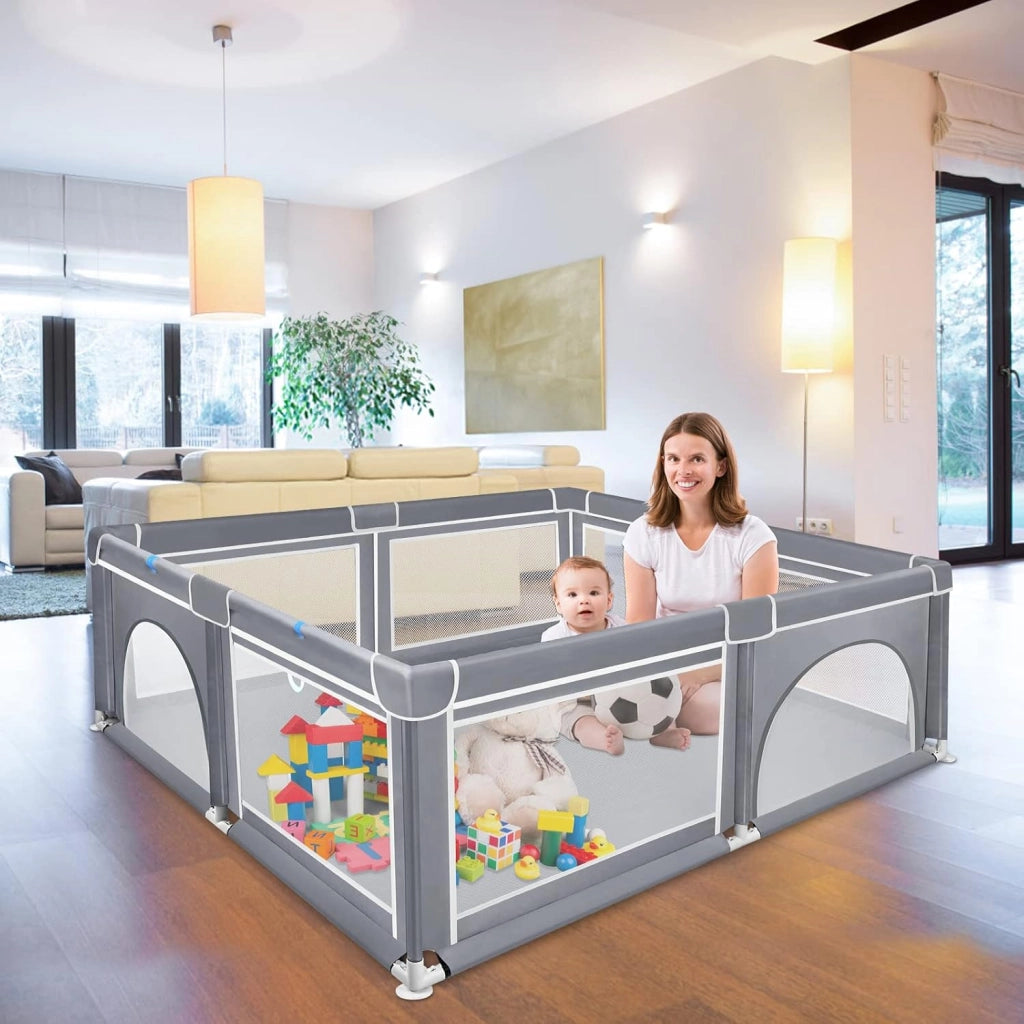 Box per bambini, 180 x 200 cm, in tessuto Oxford, con rete traspirante e porta con cerniera, portatile, grande area giochi di sicurezza per bambini