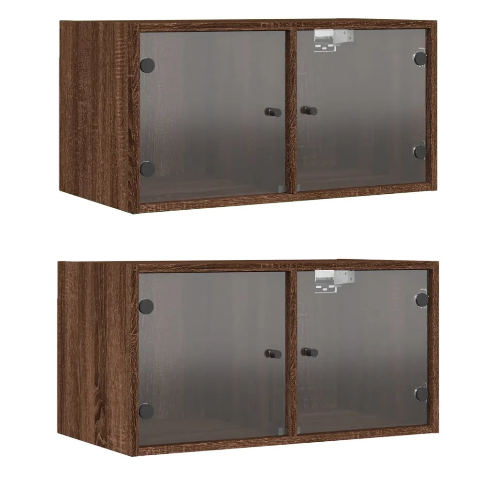 Mobili a Muro con Ante in Vetro 2pz Rovere Marrone 68,5x37x35cm