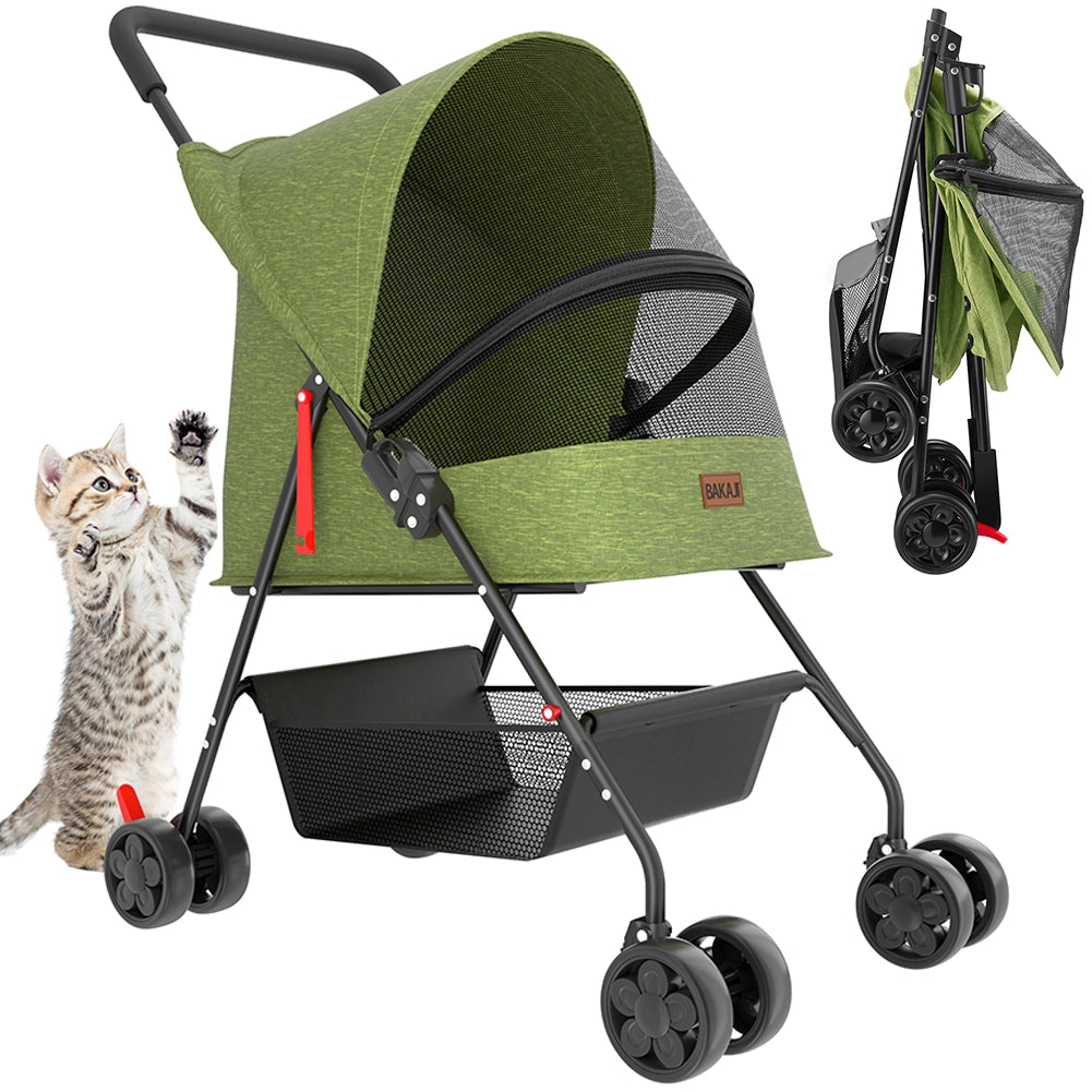 Passeggino per Cani e Gatti Carrozzina Animali Domestici Pieghevole Verde 15kg
