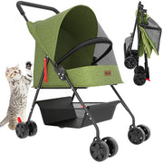 Passeggino per Cani e Gatti Carrozzina Animali Domestici Pieghevole Verde 15kg