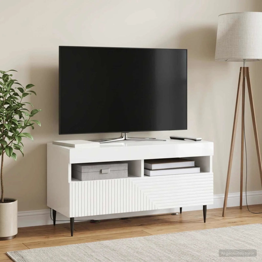 Mobile TV LED Bianco Lucido Legno ingegnerizzato 896999