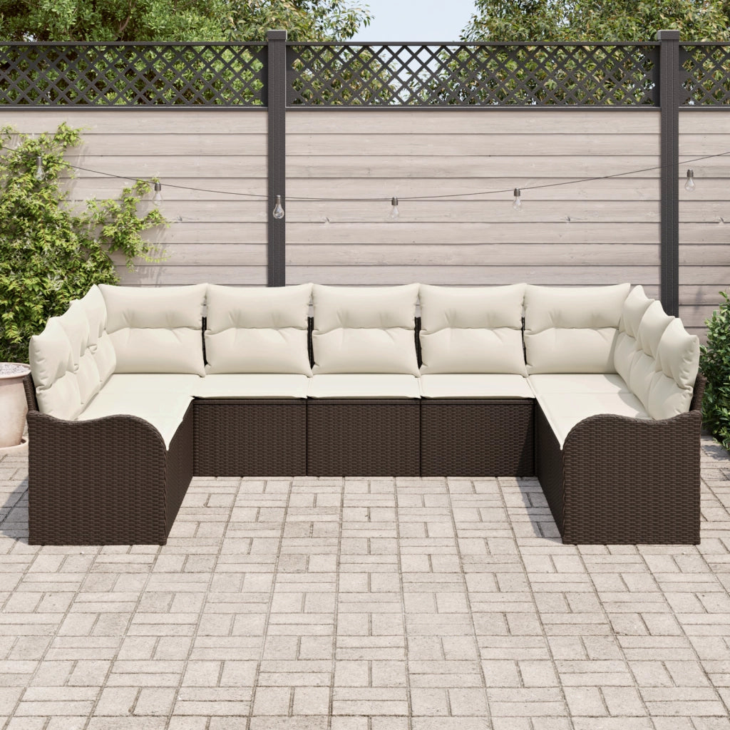 Set divani giardino con cuscini  9 pezzi marrone polyrattan