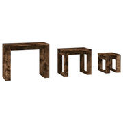 Tavolini Impilabili 3 pz | Tavolo laterale Rovere Fumo in Legno Multistrato