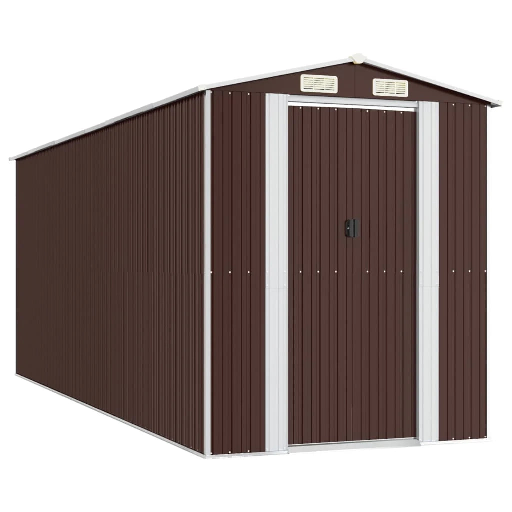 Casetta da giardino cabina ripostiglio capanno da esterno capanno per attrezzi robusta scura 192 x 523 x 223 cm acciaio zincato marrone 02_0022321