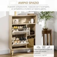 Scarpiera Salvaspazio per 8 Paia di Scarpe con 2 Ante e Armadietto in Legno, 80x25.5x112.5cm, Bianco