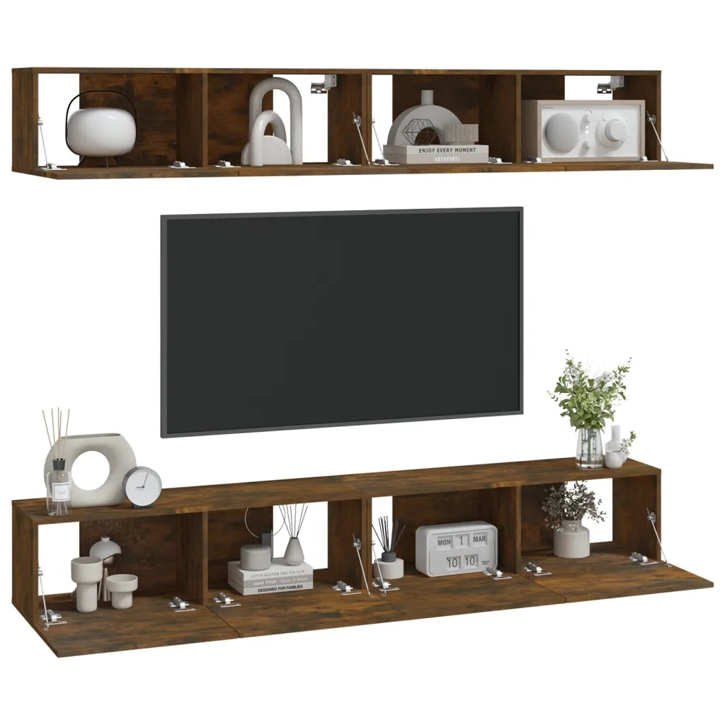 Mobili Porta TV a Parete 4 pz Rovere Fumo 100x30x30 cm cod mxl 10168