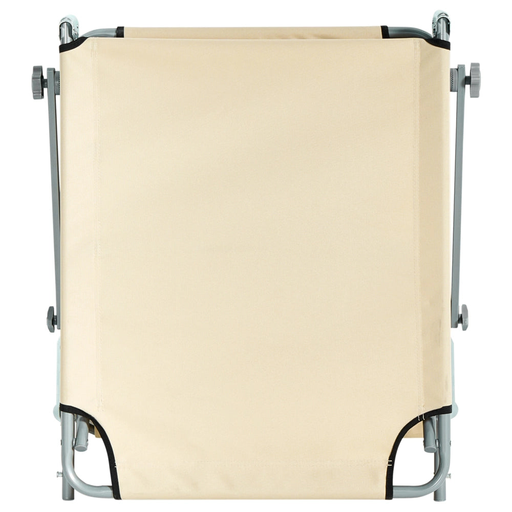 Lettino da giardino Beige Struttura in acciaio Schienale reclinabile pieghevole Tettuccio staccabile Resistente alla ruggine