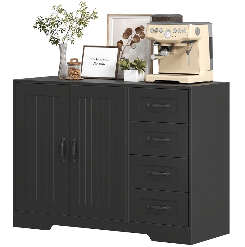 Credenza 105x40x76 cm nera – 4 cassetti, ripiano regolabile