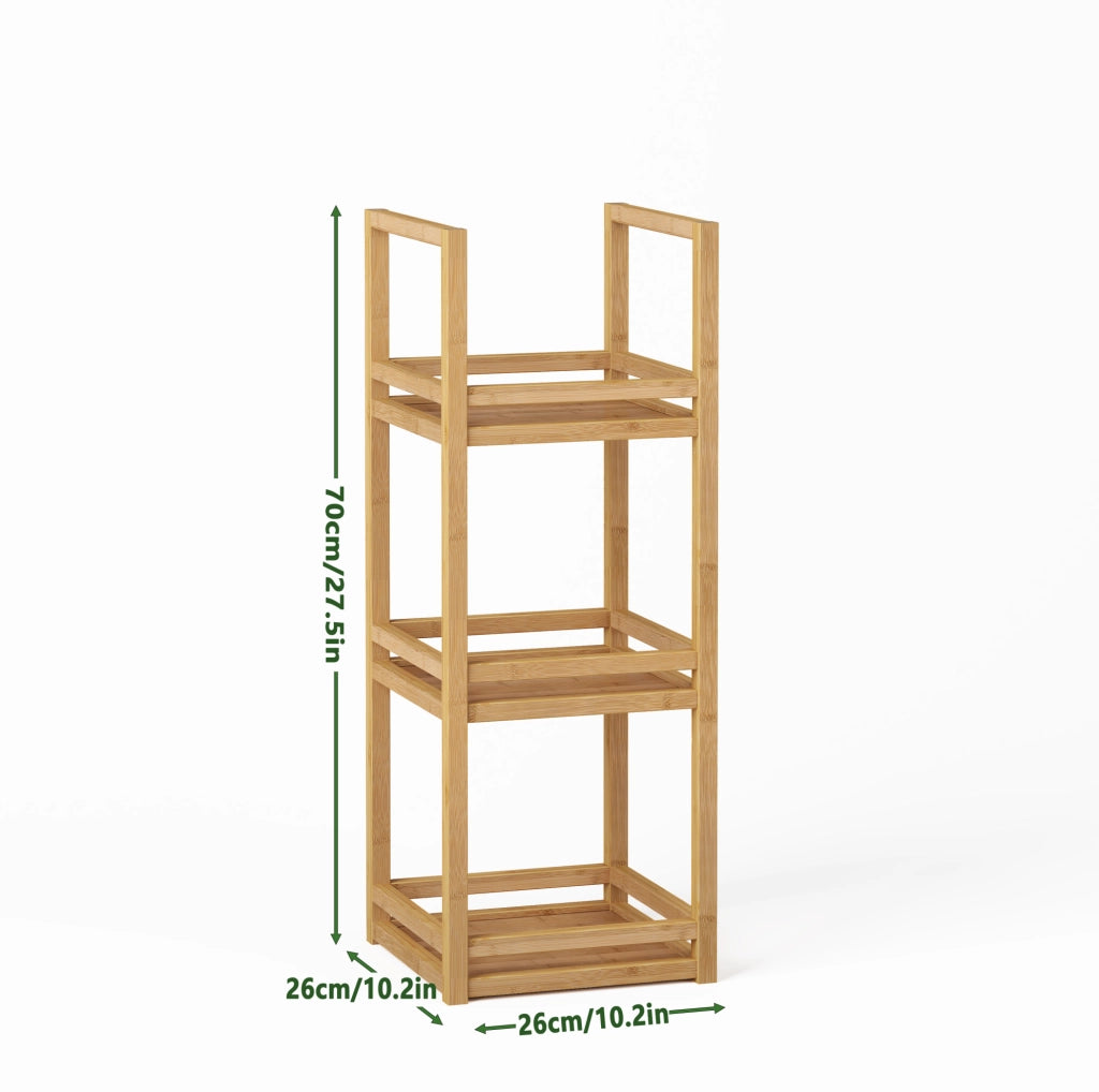 Scaffale da bagno 70x26x26 cm in bambù naturale， 3 ripiani， salvaspazio