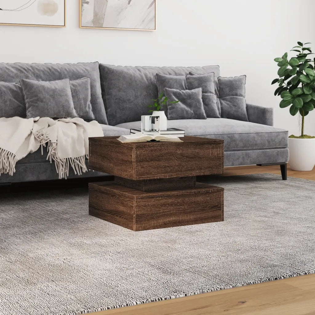 Tavolino da Salotto con Luci LED Rovere Marrone 50x50x40 cm 839860