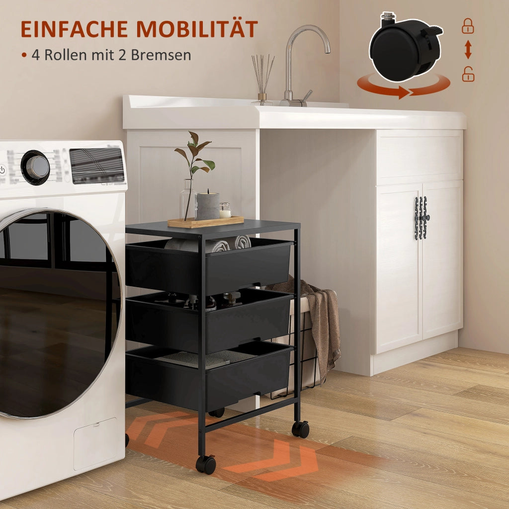 Carrello con Ruote 3 Ripiani ¨C Xylo ¨C Nero 40,8x33,5x60,5 cm
