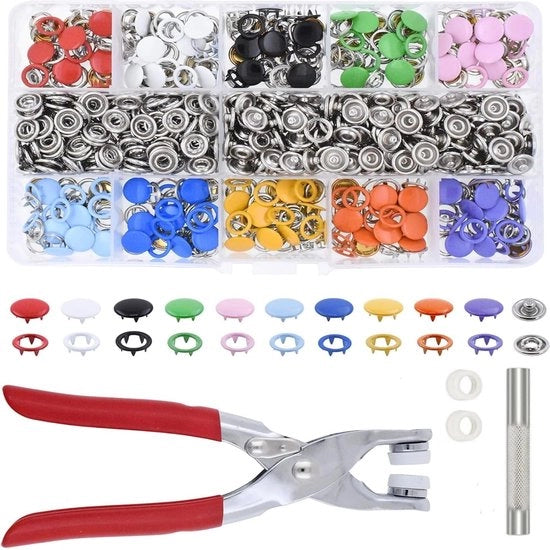 Set di Drukknopen Metalliche da 200 pezzi con Tang in 10 Colori per Lavori di Fai da Te