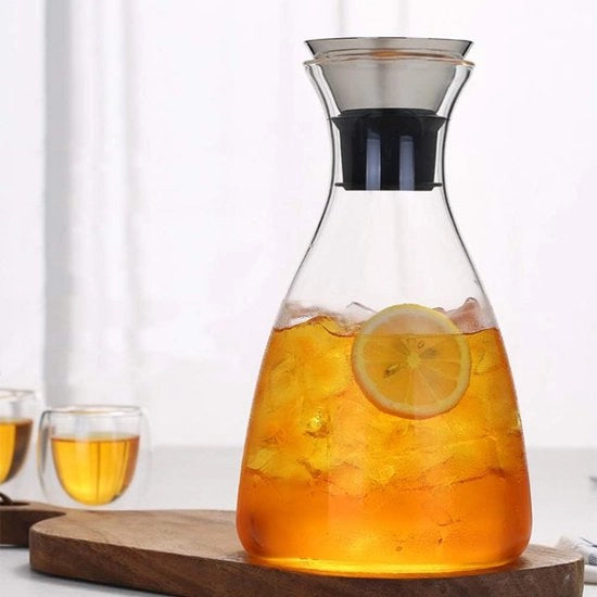 Karaf in vetro di 1,5 litri, acquario in vetro borosilicato premium con coperchio, resistente al calore, invio caldo e asciutto, succo e acqua.