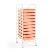 Pratico carrello portaoggetti con ruote 33 x 37 x 86 cm stile moderno in ferro e plastica bianco e rosa 20_0011356