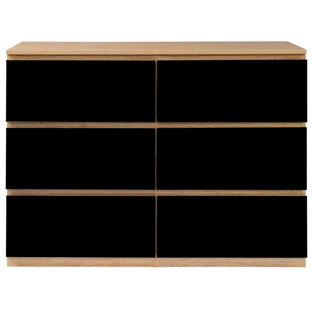 IDMarket - TOMI 110 cm cassettiera a 6 cassetti in legno effetto faggio e nero