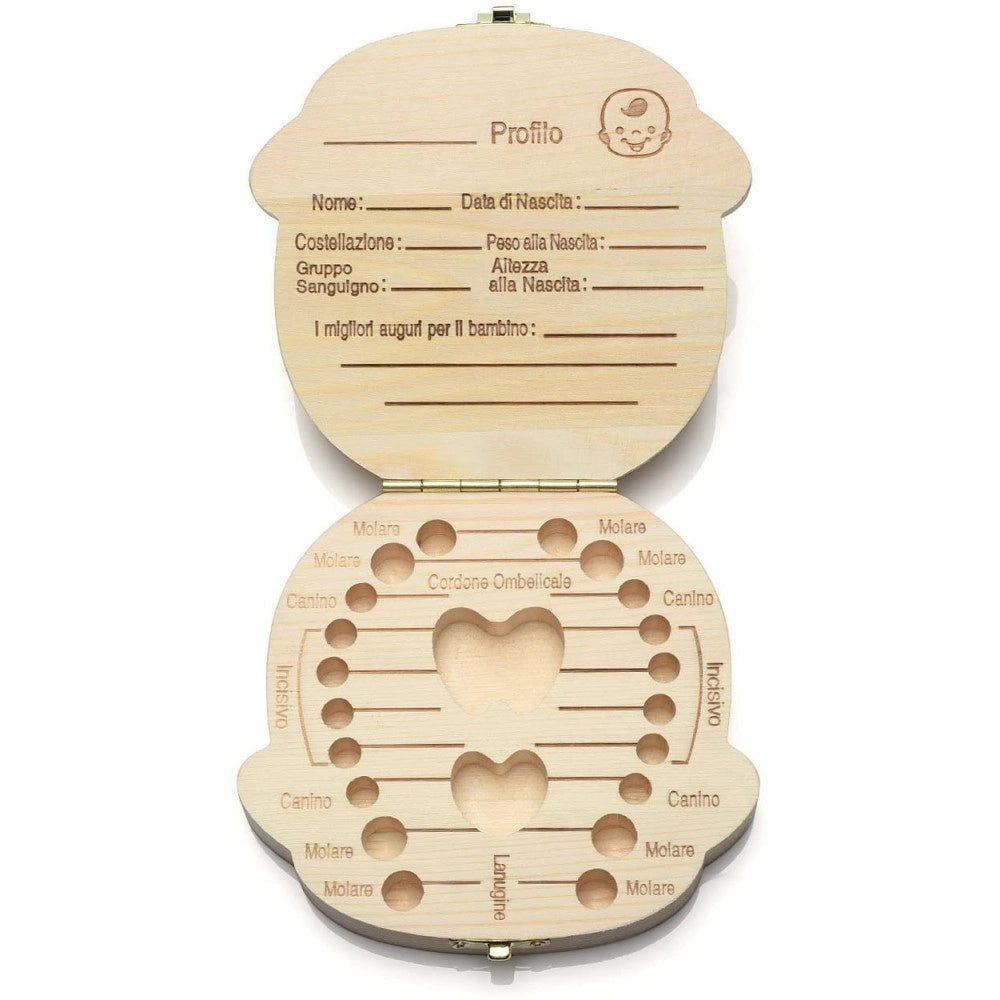 Trade Shop - Porta Dentini Scatola In Legno Per Bambino Maschietto Cofanetto Ricordi Neonato -
