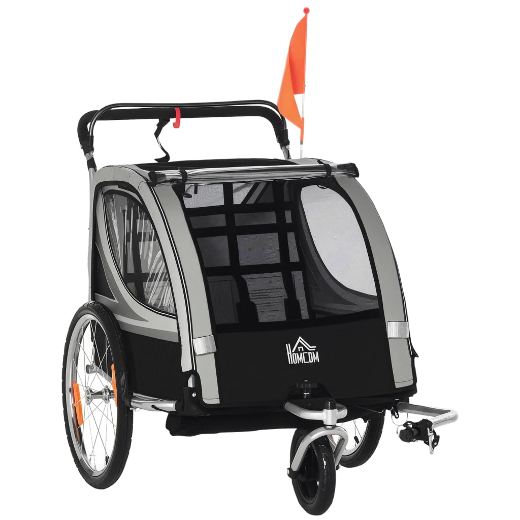 Carrello per bambini, passeggino, con freni, pieghevole, per 2 bambini ¨C zephmum ¨C Grigio/Nero