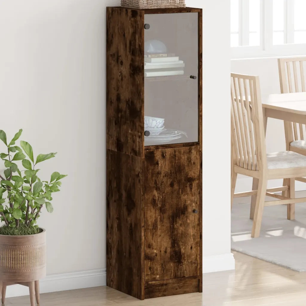 Credenza con Anta-Buffet-Armadio da cucina in Vetro Rovere Fumo 35x37x142 cm