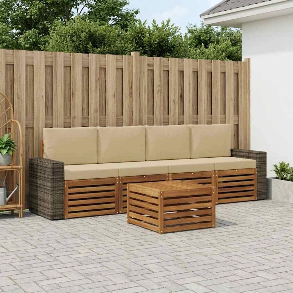 Set di divani da esterno 5 pz Naturale e Beige 3384009