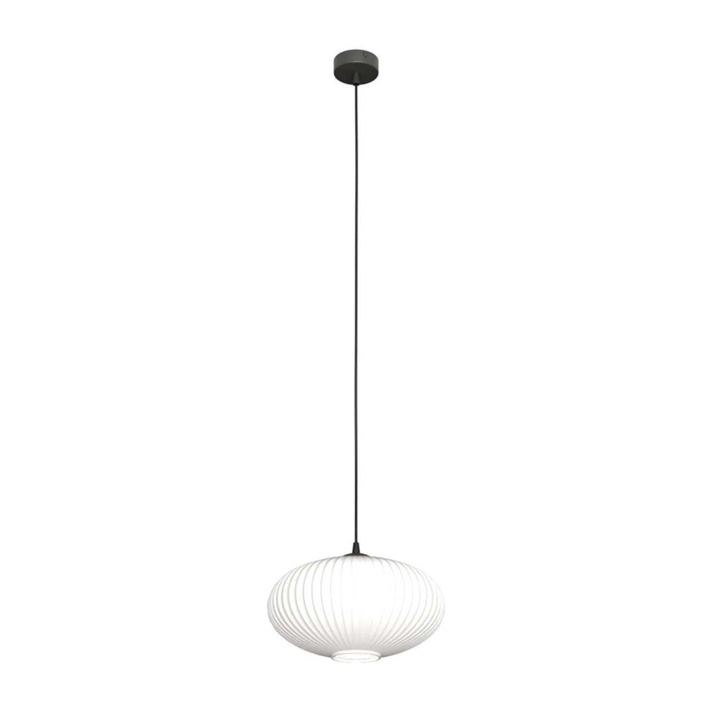 Sospensione 1 Luce Iris In Acciaio Nero Paralume Plissettato Bianco