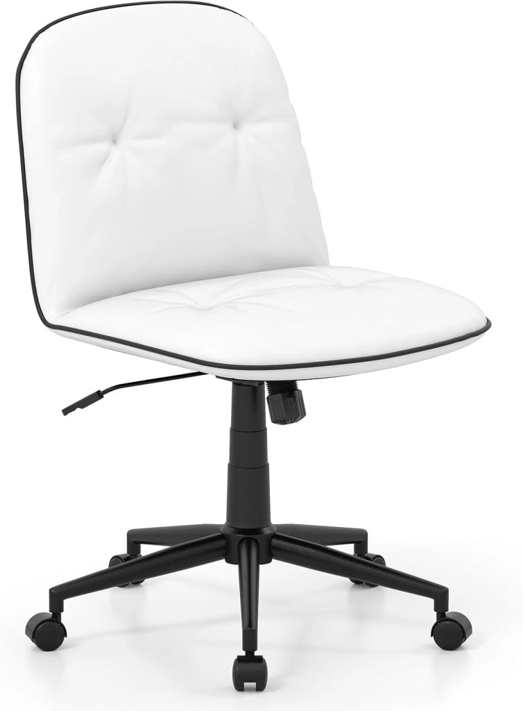 Sedia Scrivania Girevole a 360°, con Altezza Regolabile, Funzione Dondolo e Ruote Scorrevoli, Poltrona Ufficio Salvaspazio, Portata 112 kg (Bianco)
